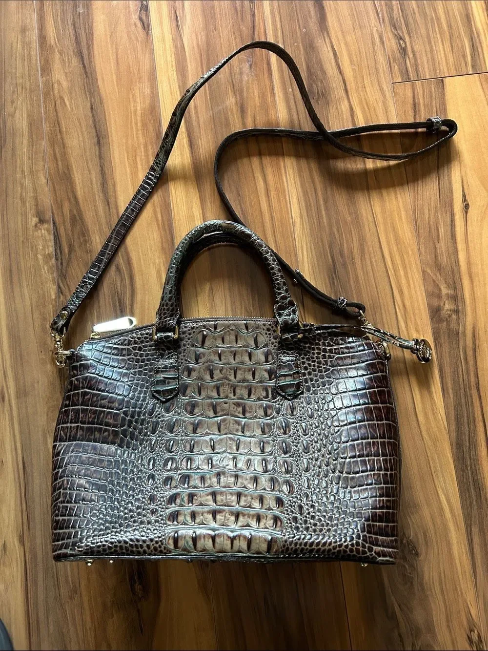 Brahmin Duxbury Brown Croc Embossed Ombré Finish Satchel